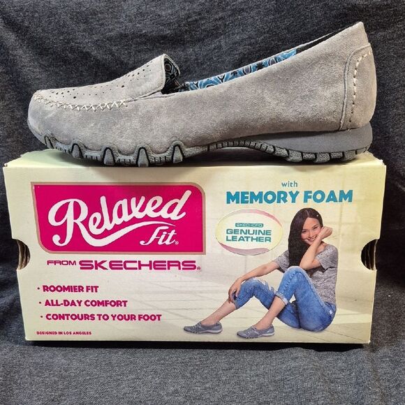 Skechers 8 Grey Suede Leather Bikers Expressway Pull On Flats Sneakers - New - Picture 1 of 7